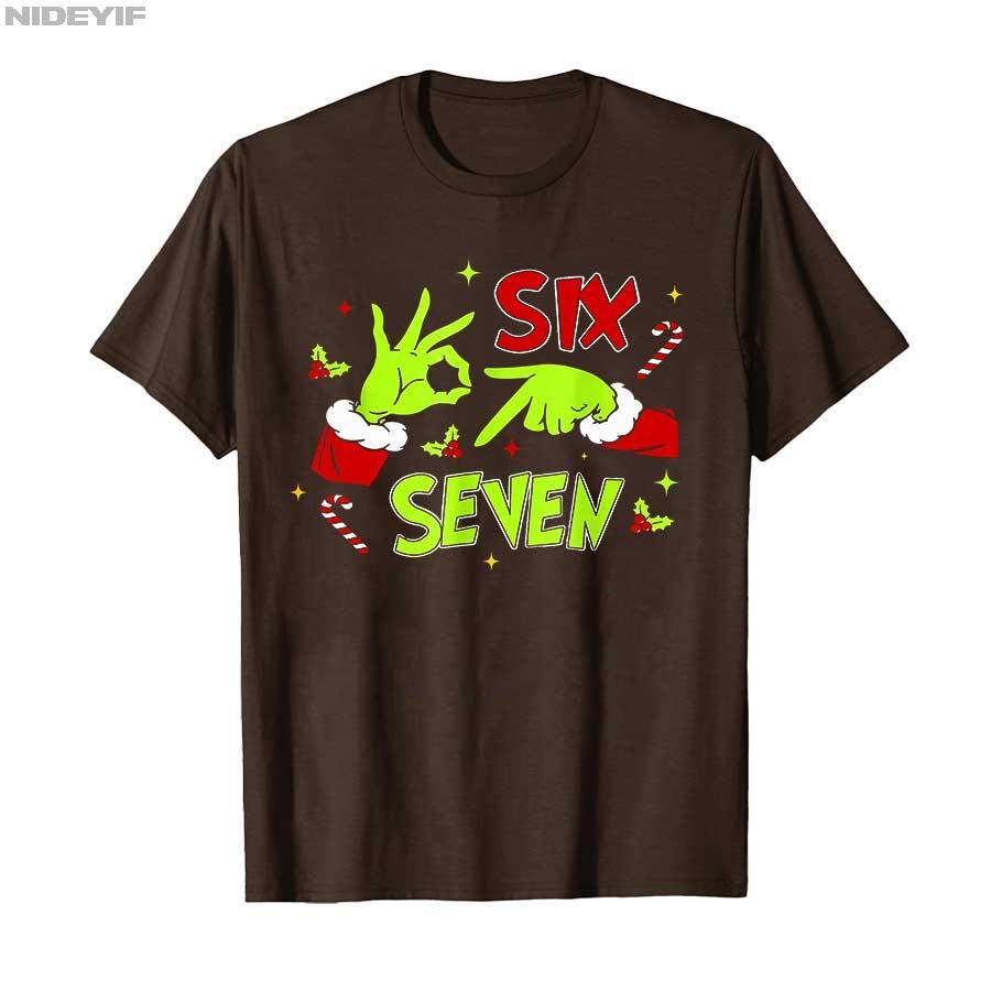 67 Meme Humor 6 7 Funny Six Seven Christmas T-shirt For Men Women 100% Cotton T Shirts Short Sleeve Tops 1110-1