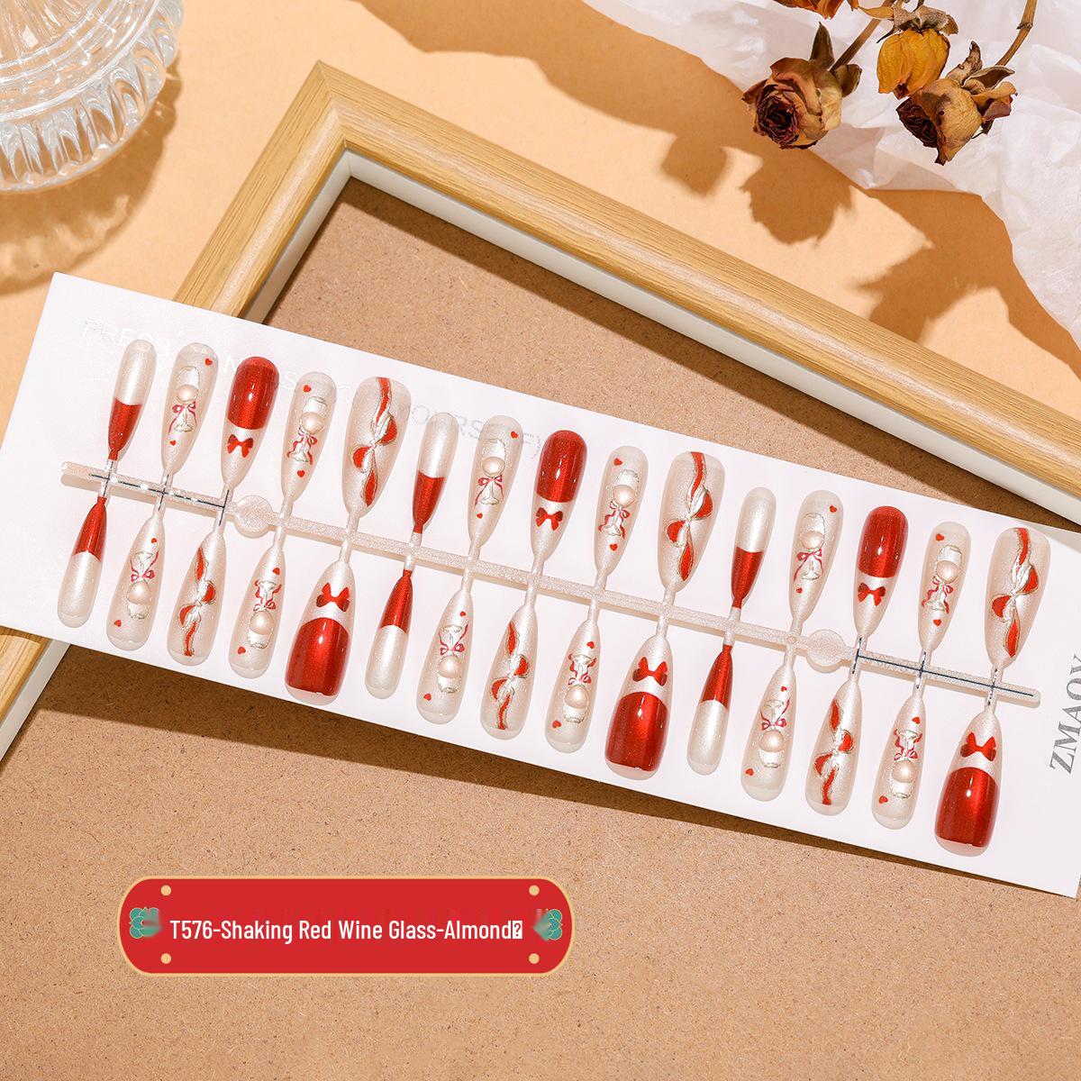 

Color-Changing Almond Cat Eye Press-On Nails: Chinese Wine Glass Style Whole Set XS/S/M