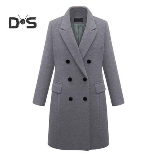 

Жіноче зимове пальто, двобортний відкладний комір, верхній одяг з довгими рукавами, товсті теплі кишені, однотонне пальто для офісних повсякденних вечірок M