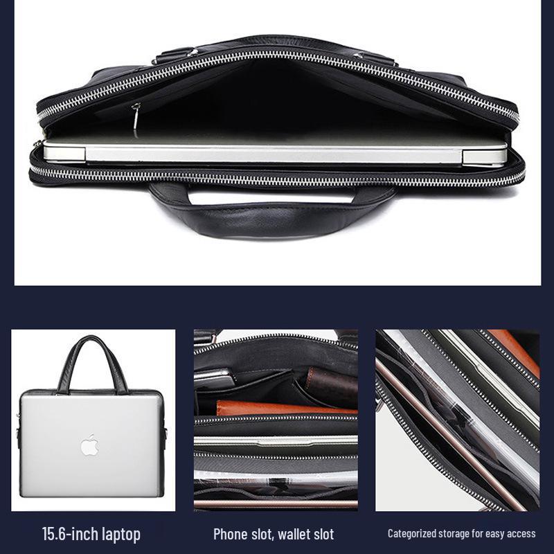 Jiamida Genuine Leather Men's Crossbody Briefcase for 15.6-inch Laptop