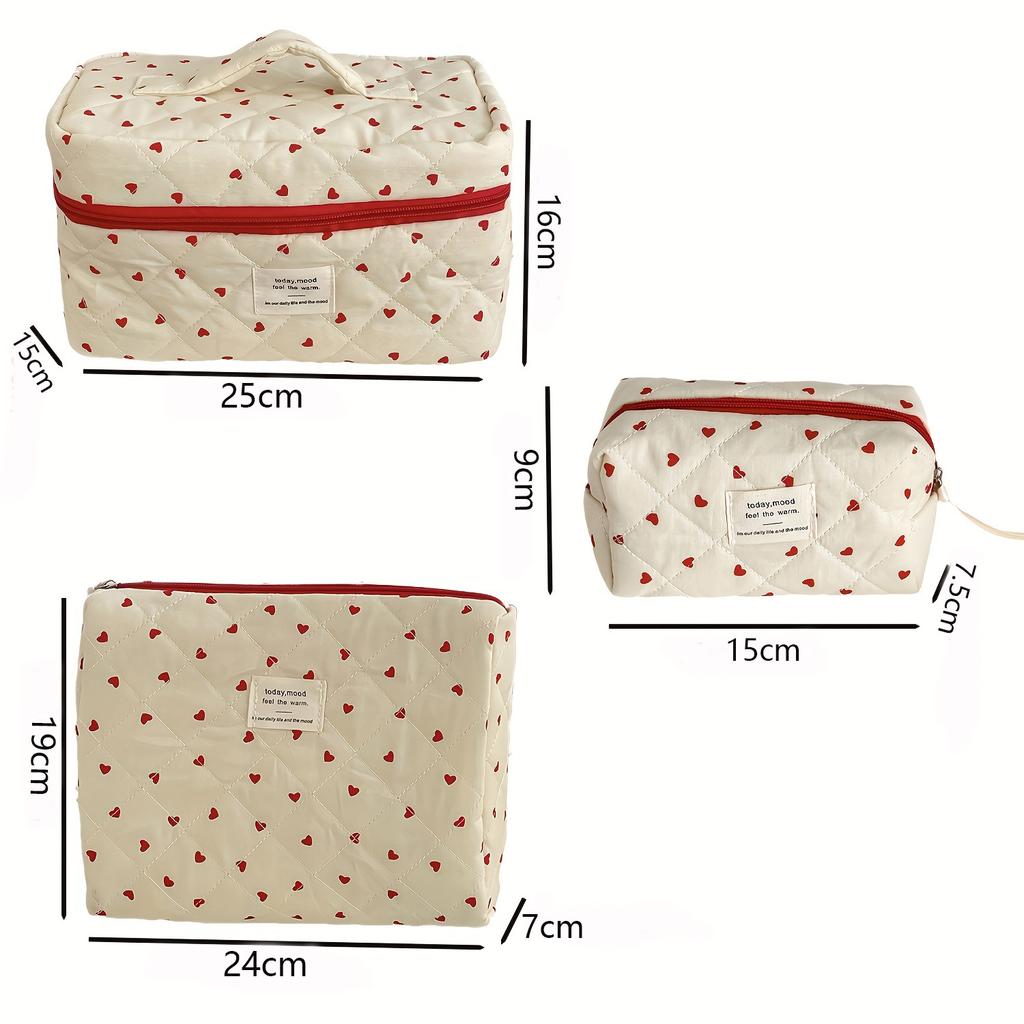 Cute Corduroy Heart Cosmetic Bags for Women Large Capacity Makeup Bag Travel Organizer