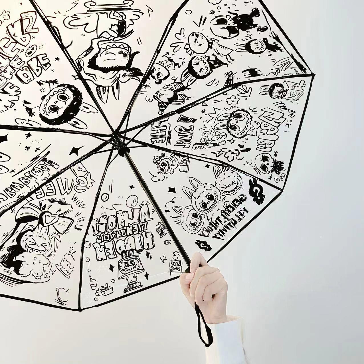 

Зонт Labubu Labubu прозрачный полностью автоматический мужской и женский зонт мультяшный милый складной утолщенный для студентов Manual version