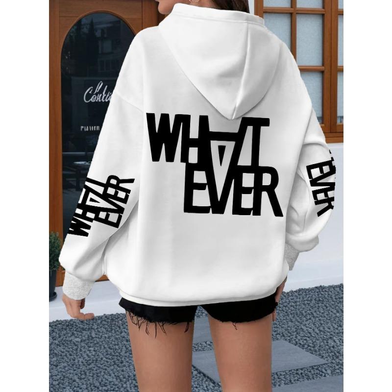 Street Style Casual English Slogan Printed Hoodie, Minimalist Black And White Bold Letter Breathable Everyday Versatile Loose Hooded Top