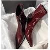 Autumn and Winter New Patent Leather Short Boots Women's Sexy Pointed Thin High Heels Thin Boots Commuting Temperament Small Ankle Boots