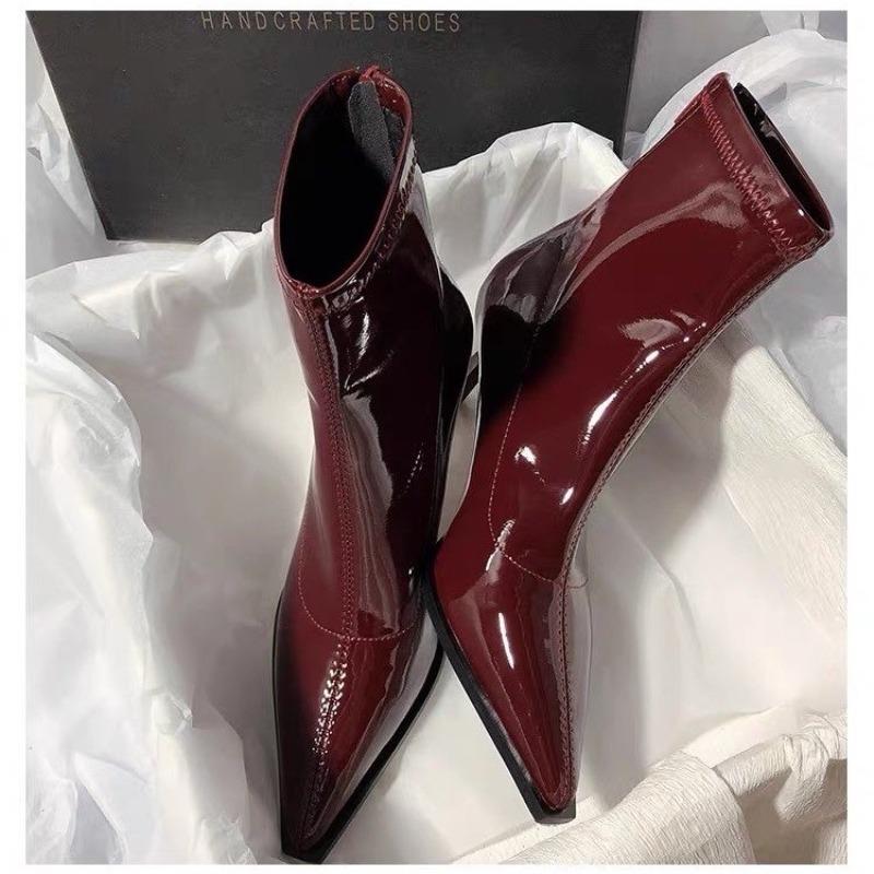 Autumn and Winter New Patent Leather Short Boots Women's Sexy Pointed Thin High Heels Thin Boots Commuting Temperament Small Ankle Boots