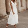 Women's Fashion Slim Sexy Ruffle Sleeve Chiffon Pleated Skirt Solid Color Dress