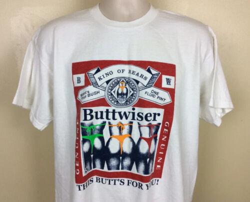Vtg 90s Buttwiser T-Shirt White L Buttwiser Parody Funny Shirt Unisex T-Shirt S