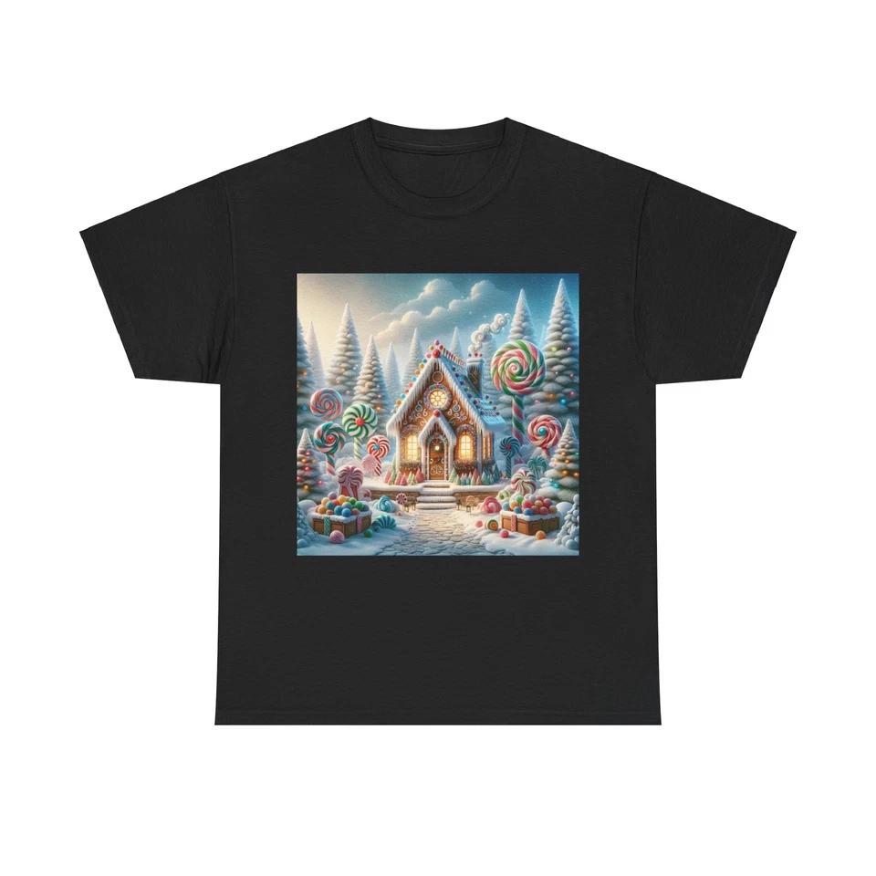 Unisex Adult T Shirt Gingerbread House Winter Wonderland Artwork S
