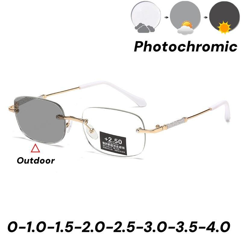 Frameless Clear Lens Color Changing Reading Glasses Fashion Trend Women Men Far Sight Eyewear Outdoor Photochromic Sunglasses