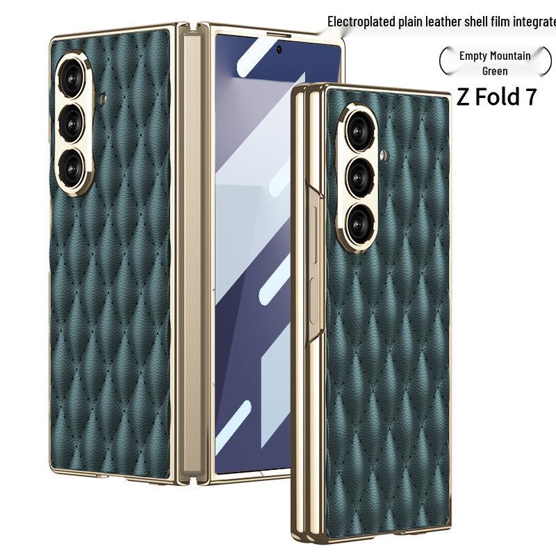 Samsung ZFold7 Luxury Diamond Lattice Leather Case with Integrated Screen Protector