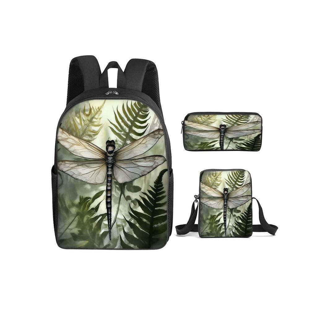 Zaino 3 Pezzi/Set con Borsa a Tracolla, Astucci, Stampa Libellula, per Ragazzo/Ragazza, Miglior Regalo, Cartone Animato, Zainetti Scolastici per Studenti