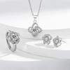 Four-leaf Clover Earrings Zircon-encrusted Rotating Lucky Clover Earrings Necklace and Ring Set