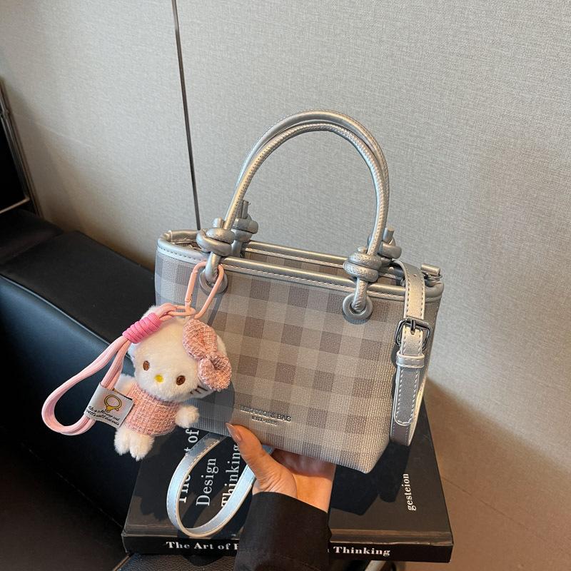 Popular bag women's new fashion plaid hand bag high-end feeling shoulder crossbody bucket bag