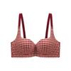 Red Push-Up Plaid Seamless Bra for Women: Lift & Enhance, No Underwire, Anti-Sagging, Ideal for Weddings