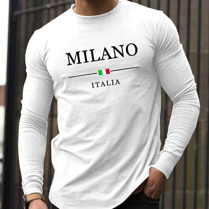 Men's 100% pure cotton comfortable casual loose oversized MALINO ITALIA printed sports round neck long sleeved T-shirt top
