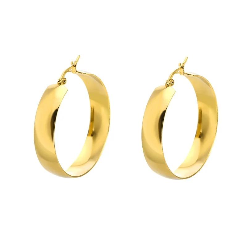 20/30/40mm Mariasz Minimalist Simple Stainless Steel Hoop Earrings For Women Gold Plated Wide Round Female Jewelry Gift