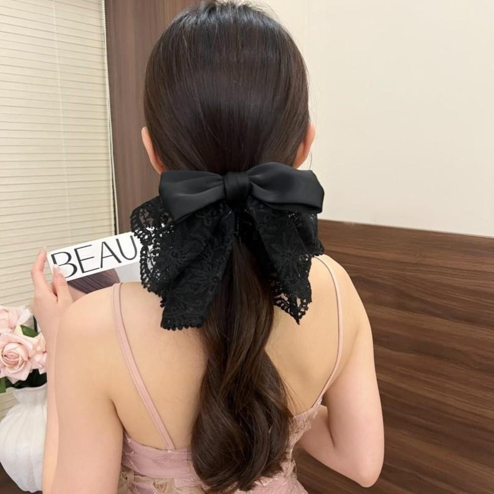 Bowknot French Lace Hair Clip Vintage Satin Hair Accessories Bow Ponytail Hair Grip  Bridal