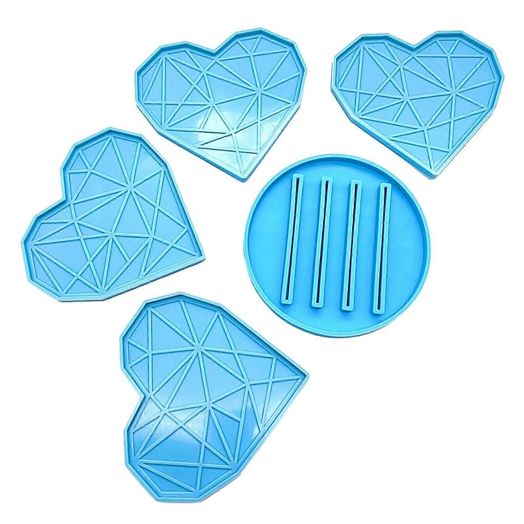 Resin Coaster Molds for Epoxy Resin,4pcs Crystal Coaster Mold with Holder Mold,Silicone Coaster Molds for Resin Casting