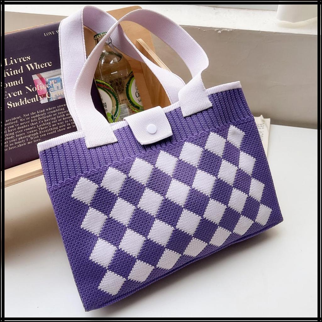 White Fang Women's Diamond Pattern Argyle Tote Bag, Beige, BA007