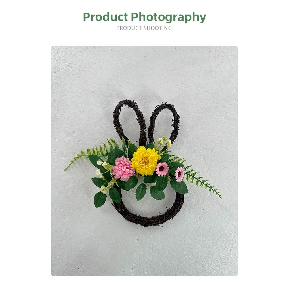 Door Hanging Easter Bunny Wreath For Photo Shoots Handmade Craftsmanship Realistic Look Cloth And Plastic Components