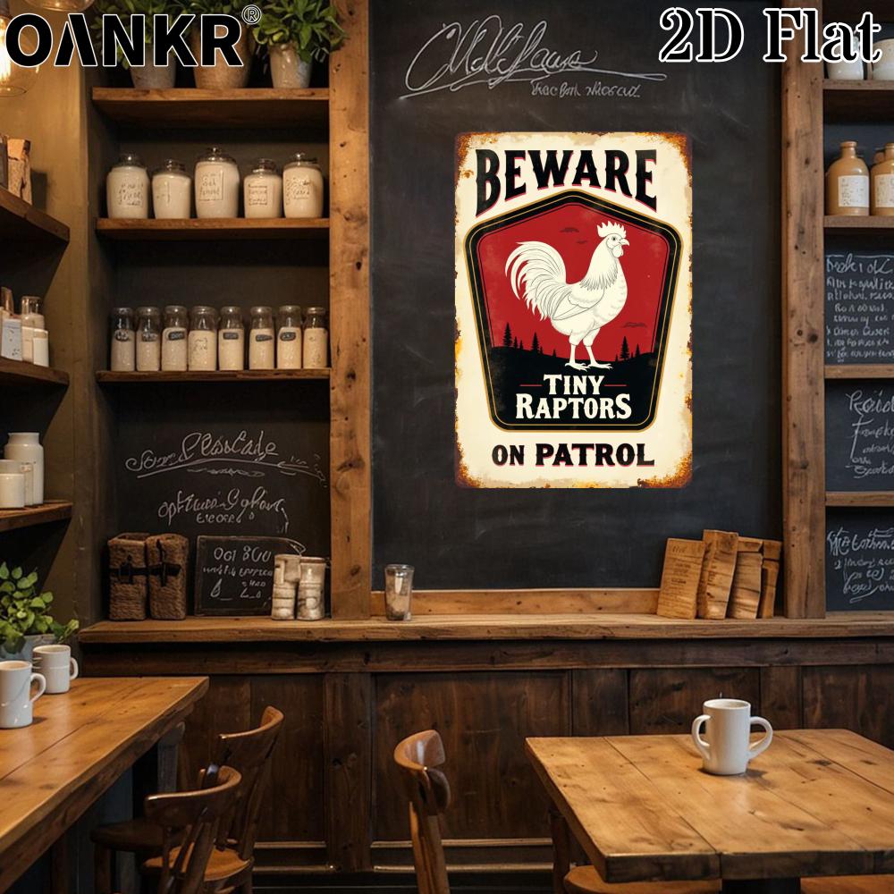 Vintage Art Poster Metal Tin Sign Beware Tiny Raptors On Patrol Metal Signs for Garden Home Wall Decor Plaque Accessories 20x30cm(7.8x11.8inch)