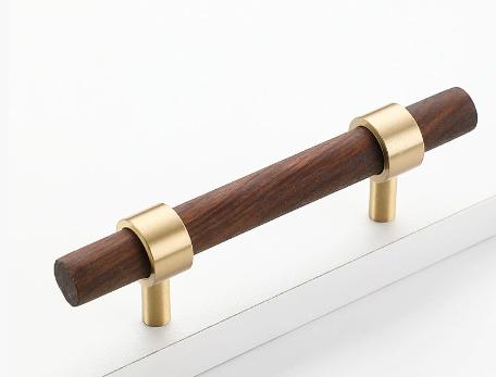 Nordic Gold Minimalist Beech Wood Cabinet Door Handle with Long Brass Pull Natural Wood Style for Wardrobe or Drawer