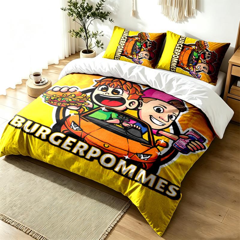 Burger Pommes 3pc Duvet Cover Set Simple Modern Bedding Set Wrinkle Resistant Soft Fabric All Season Use a perfect gift