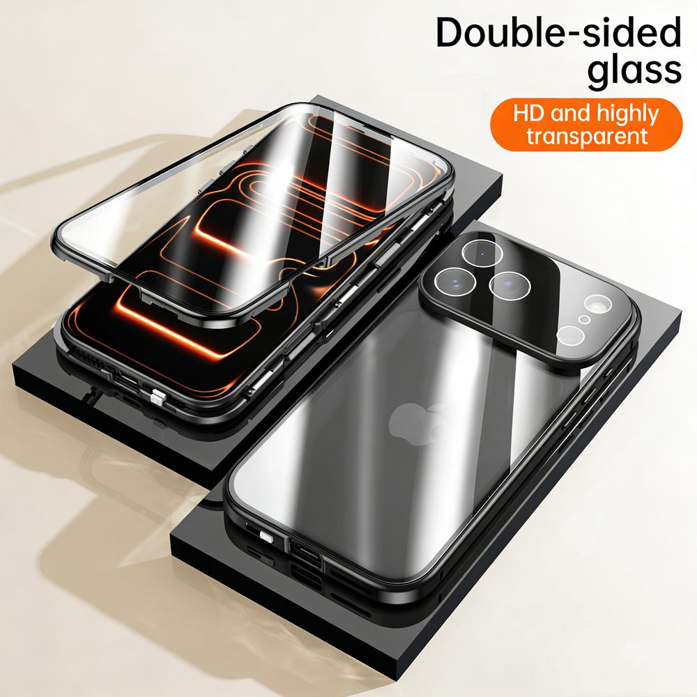 

Для Samsung Galaxy S26 S25 S24 S23 S22 Ultra Plus Чехол Металлический Сплав Магнитный 360° Полная Защита Экрана HD Закаленное Стекло Защитная Крышка For iPhone 17 Pro Max чёрный