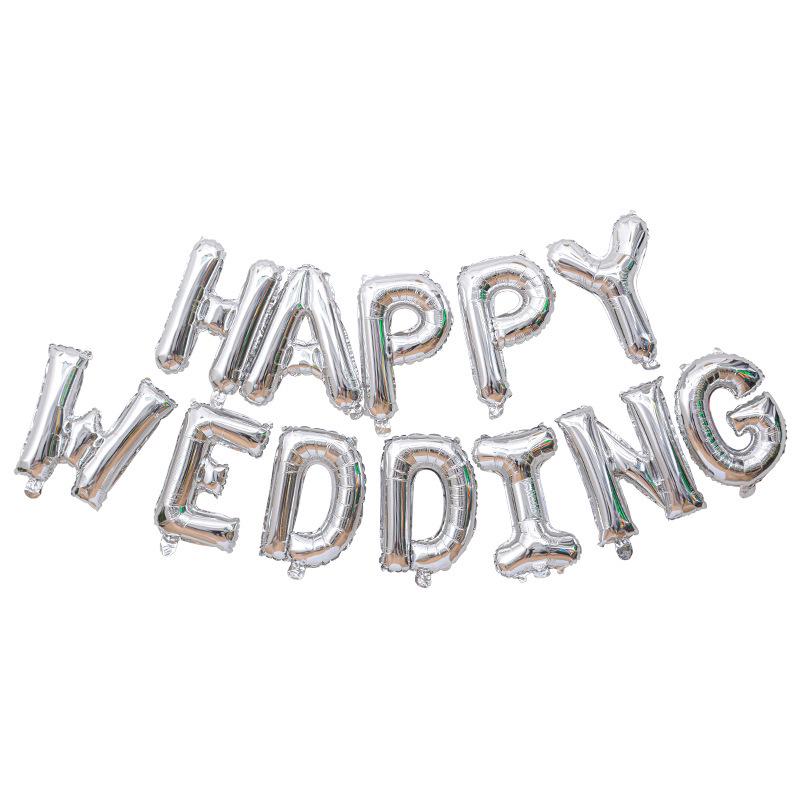 16-inch Silver Happy Wedding Letter Balloons - Romantic Wedding Decoration