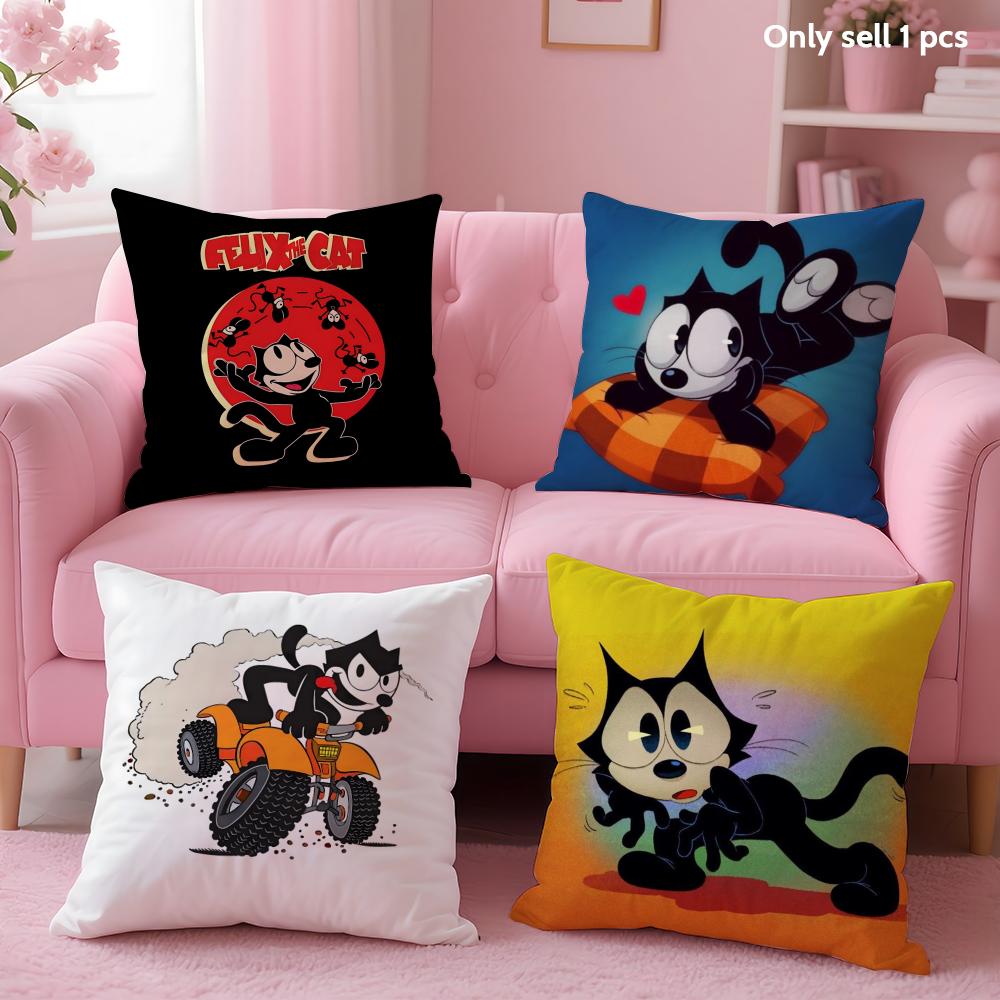 F-Felix The Cat Exquisite Cushion Cover Soft Short Plush Double-Sided Printing Home Decor Machine Washable Pillow Case Gift
