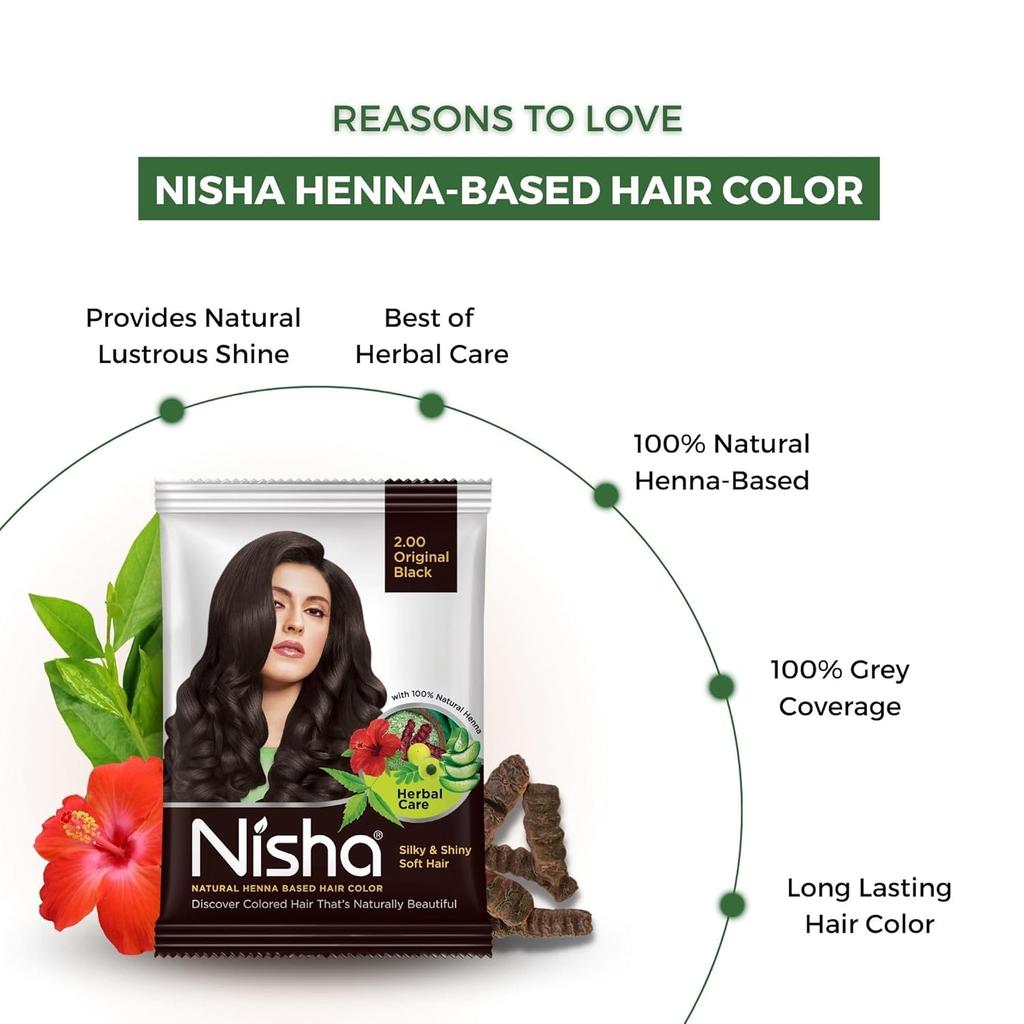 Nisha Colore Naturale per Capelli all'Henné 10g x Confezione da 10 | Tintura Erboristica Condizionante per Capelli Morbidi e Lucenti per Uomini e Donne