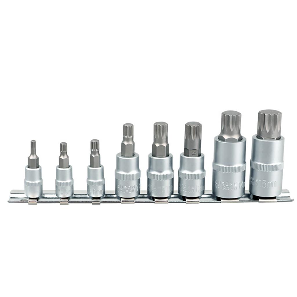 8-teiliges Bit-Steckschlüssel-Set 1/4" 3/8" 1/2" Adapter M4 M5 M6 M8 M10 M12 M14 M16 Schlüssel Vielzahn-Bits für Ratsche Steckschlüssel Drehmomentschlüssel