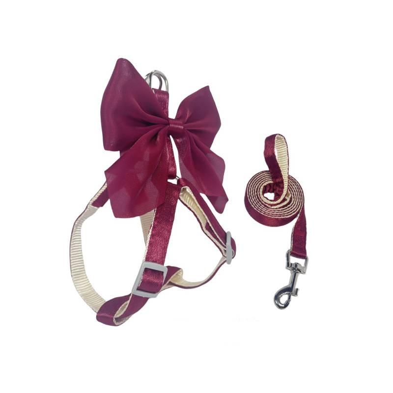 

Pet Dog Leash Set With Bright Silk Large Bowknot Chest Harness For Small Dogs And Cats Red 100cm