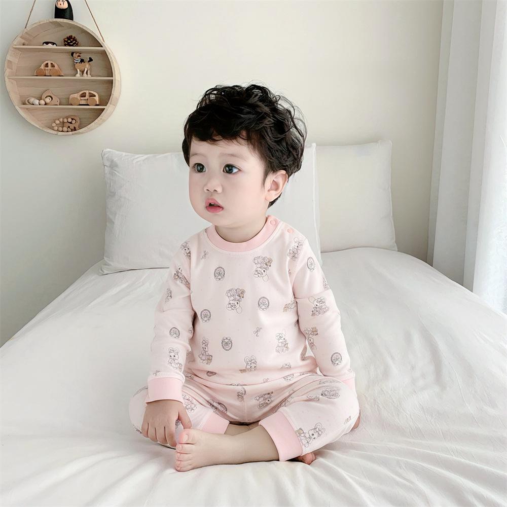 Baby Bomull Sömlös Hög Midja Långärmad Topp & Byxset för Höst/Vinter