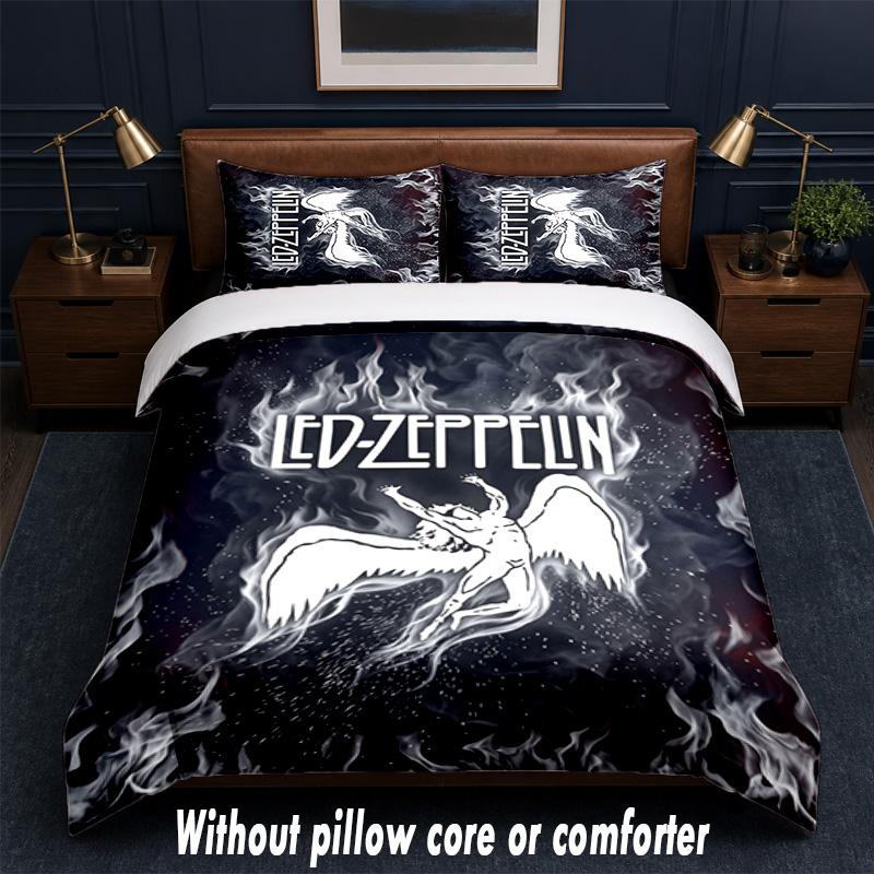 Led Zeppelin Design Postel Povlečení 1 Povlak na přikrývku + 2 Povlaky na polštář Měkké Prodyšné Domácí Lůžkoviny