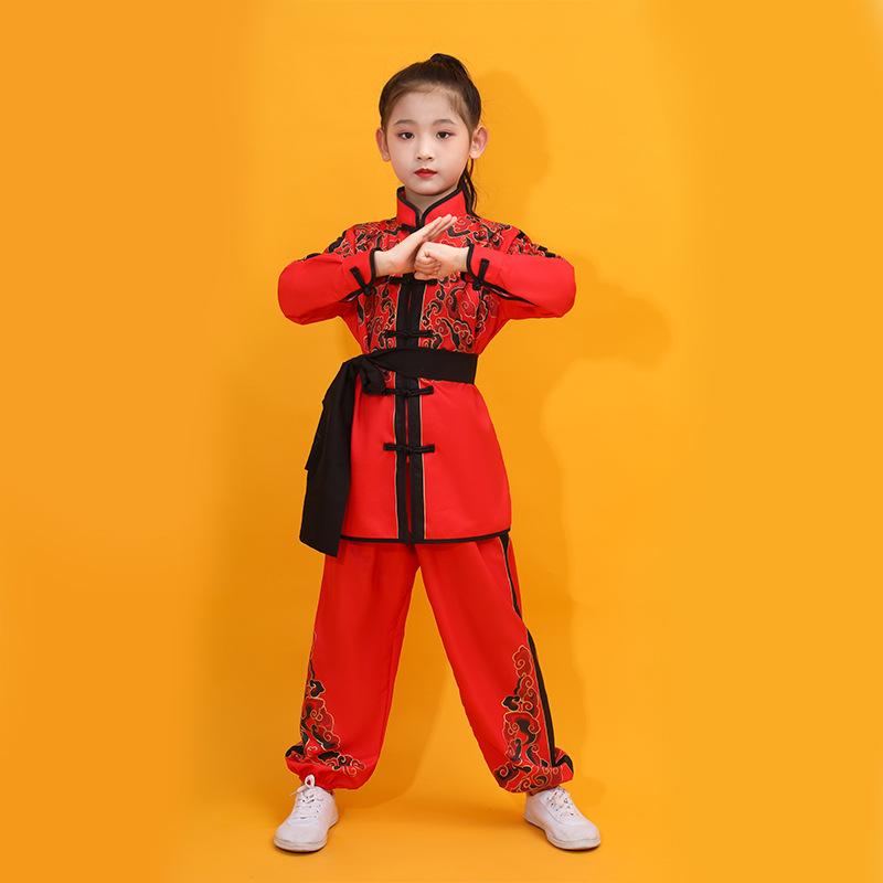 Chinese Kung Fu Uniform Two-piece Set Boy Children Perform Wushu Sets Boy Collar Long Sleeve Shirt + Trousers Tai Chi