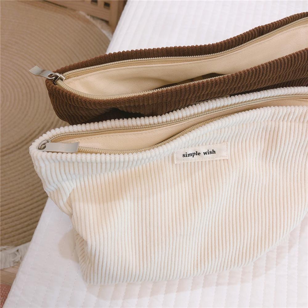 135 Solid Color Makeup Storage Pouch Wear-resistant Corduroy Toiletries Cosmetic Organizer Bag for Women and Teen Girls