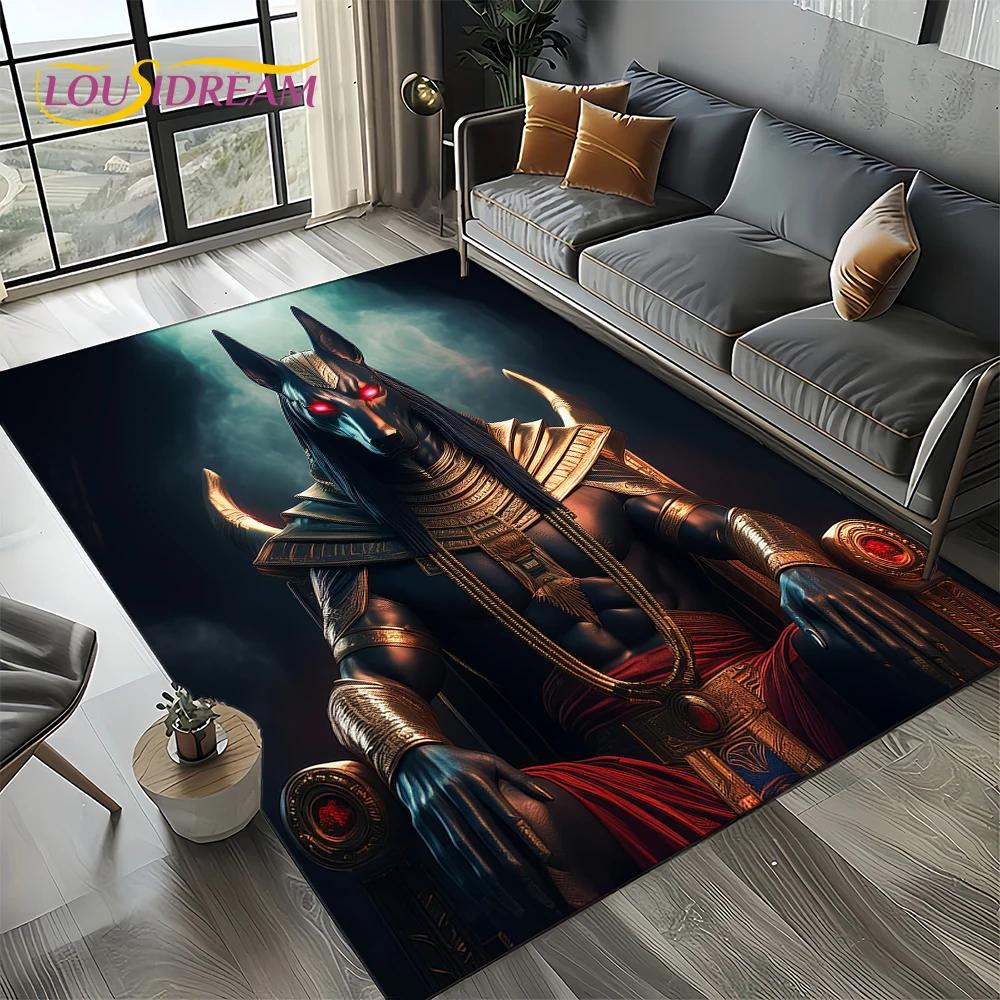 3D Retro Ancient Egypt Death Anubis Pharaoh Horus Mythology Carpet Rug for Living Room Bedroom Home Sofa,Kids Non-slip Floor Mat