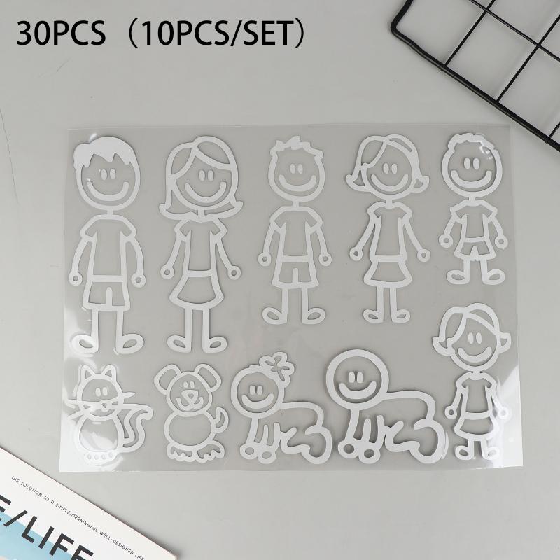 

10/20/30Pcs Reflective Car Stickers Cartoon Family Members Design For Automobiles Exterior Decoration Vinyl Decals Accessories 10PCS