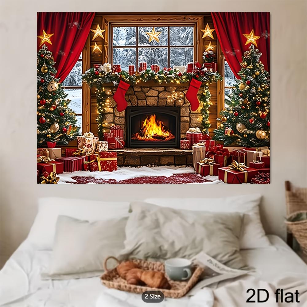 1Pcs Christmas Cozy Fireplace Warm Glow Decoration Background Xmas Backdrop Decorations For Photo Studio Photo Booth Party