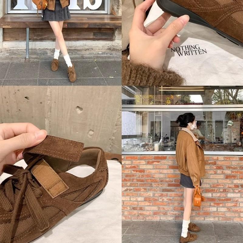 Busan Blogger~ Retro Lace-Up Velcro Flat Casual Shoes Women's 2025 New Versatile Ballet Training Shoes