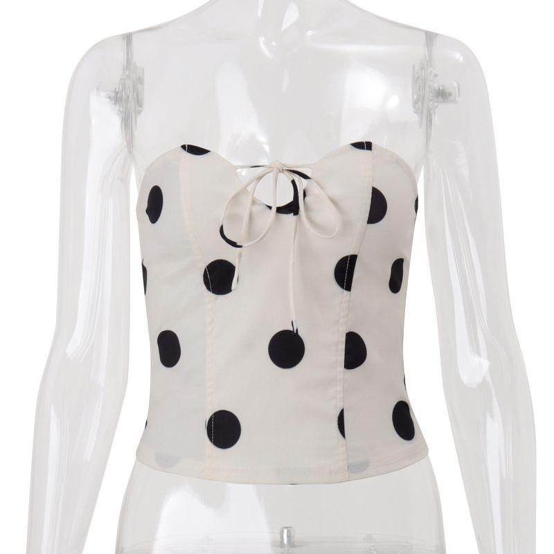 

Cross-Border European and American Women s Clothing 2025 Autumn New Sexy Chest-Wrap Polka Dot Design Tight-Fitting Short Inner Tank Top Apricot color S