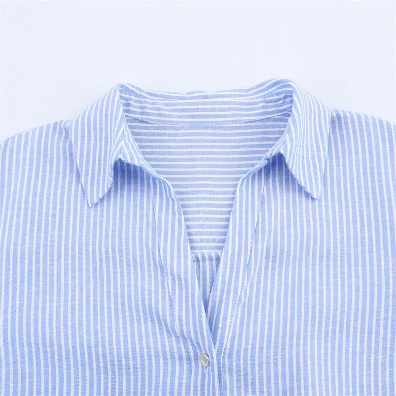 1116 Spring New Wholesale Women's Clothing European and American Fashion Linen Blended Striped Shirt Women's 1886919