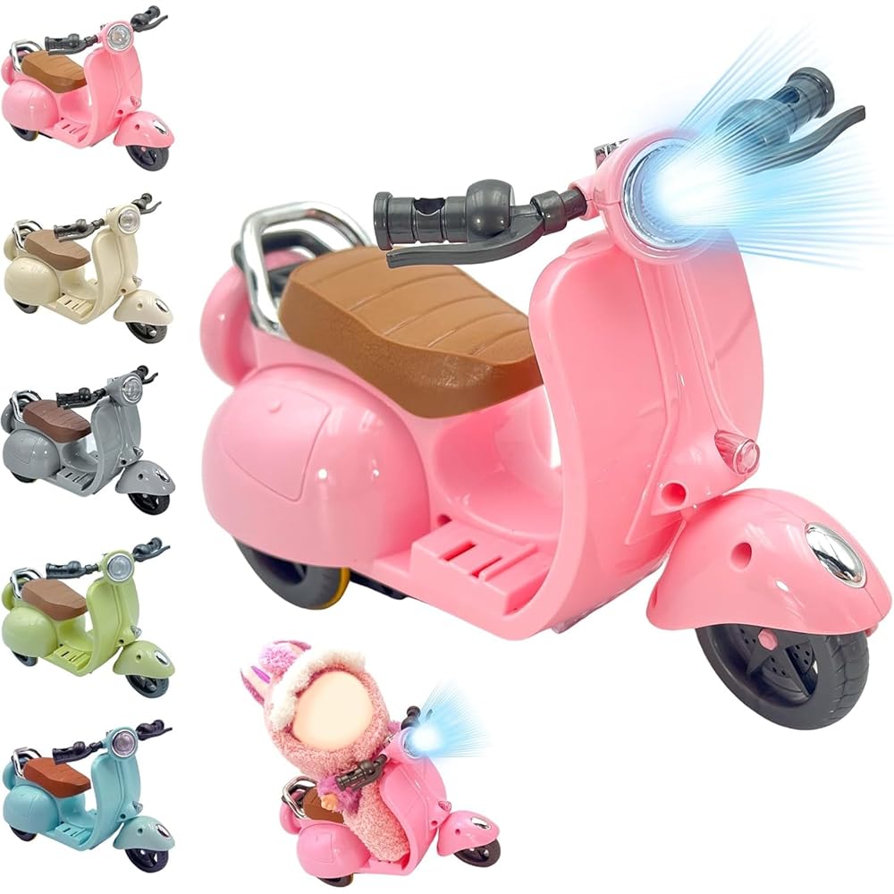 

Ruokey Mini Electric Scooter Toy with LED Lights and Sound 360° Rotating Cute Motorcycle Desktop Ornament for Collectors Pink 17cm