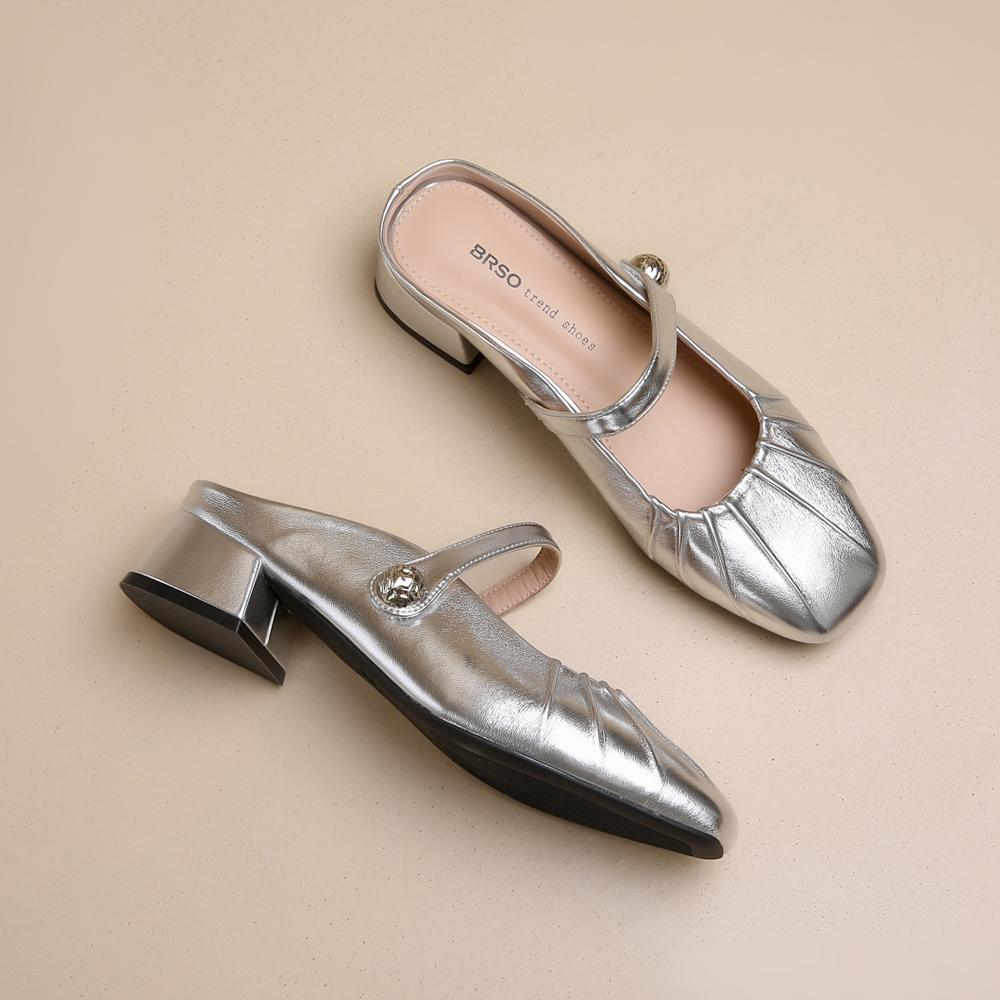 Mid Heels Women Slippers Elegant Mules Shoes Chunky Sandals 2025 Fashion Pumps Flip Flops Summer Trend Slides Sandalias De Mujer