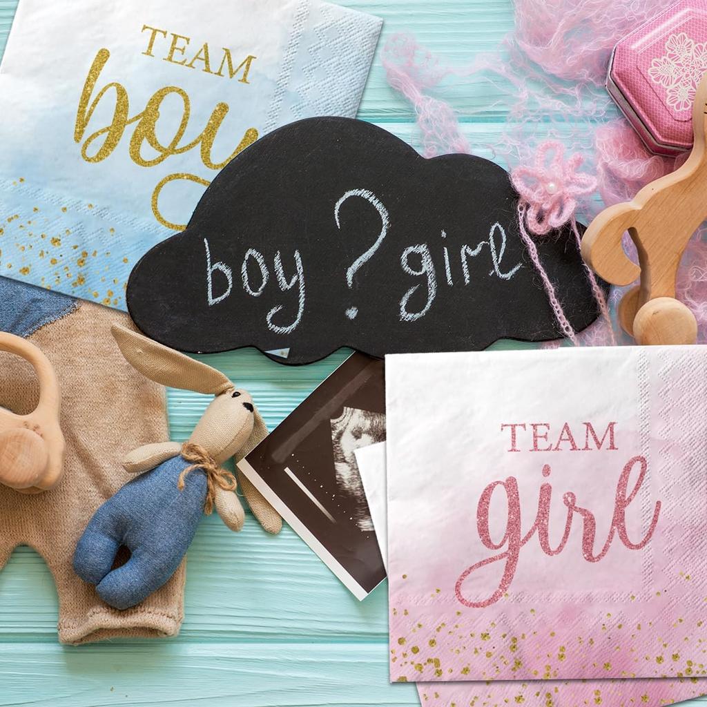 Gender Reveal Party Supplies - 40Pcs Team Boy Team Girl Napk Disposable Baby Shower Birthday Paper Napk for Boy or Girl Gender Reveal