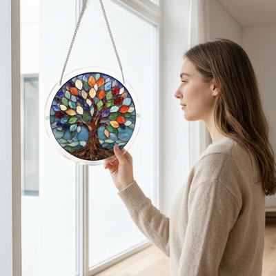 Acrylic Jigsaw Puzzle Suncatcher Colorful Cats Butterflies Flowers Window Hanging Ornament Stained Glass Style DIY Sun Catcher Kit for Adults