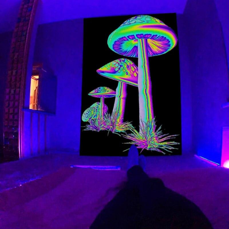 

Флуоресцентный гобелен Психоделические грибы Принадлежности для колдовства Настенная ткань Ковер Гобелены с медузами Декор комнаты в стиле хиппи 100x75cm