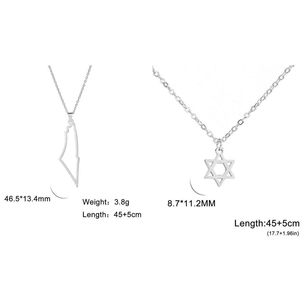 Teamer Israel Map Star of David Pendant Necklace for Women Men Jewish Stainless Steel Necklace Ethnic National Jewelry