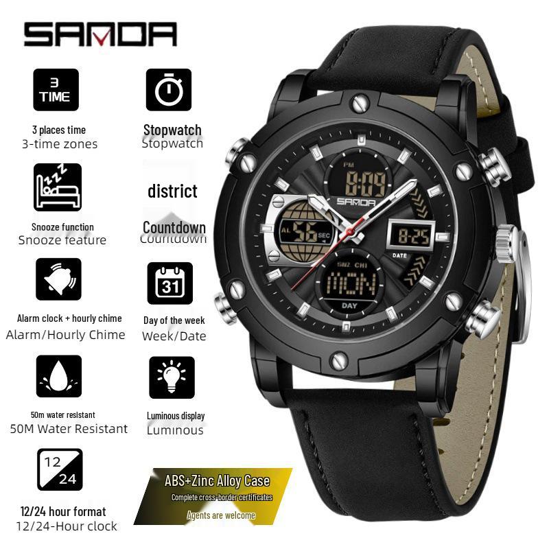 

SANDA Men s Multi-Time Zone Steel Band Watch - Luminous, Waterproof, Alarm & Stopwatch Features